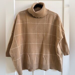 LOFT Windowpane Cowl Poncho Turtleneck Sweater Size XS A11